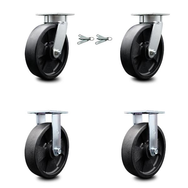 Service Caster 8 Inch Kingpinless Glass Filled Nylon Wheel Caster Swivel Locks 2 Rigid, 2PK SCC-KP30S820-GFNR-BSL-2-R-2 - main